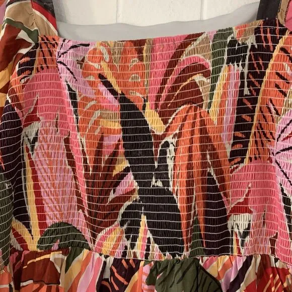 Crystal Sky Womens 3XL Dress Peasant Puff Sleeve Parrot Beachy Tropical Midi NEW - Picture 8 of 12